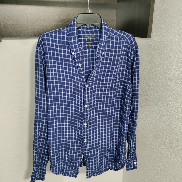Men's Banana Republic Linen Plaid Shirt size L - Picture 5 of 13
